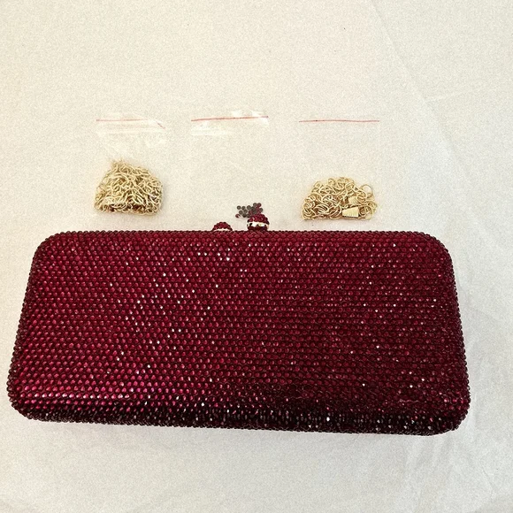 Red Gem Evening Bag 2 Different Length Chains & Extra Gems NWOT Fits Cell Phone - Picture 13 of 16